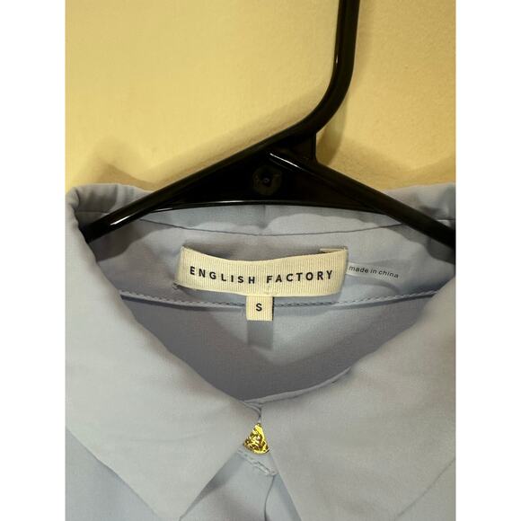 English Factory Sz S Gold Button Shirt Blouse Long Sleeve Blue Button Up Great! - Picture 3 of 7